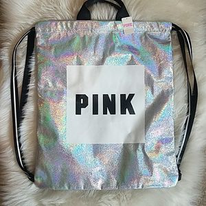 VS Pink Silver Metallic Drawstring Bag